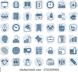 Blue tint and shade editable vector line icon set - suitcase vector, christmas calendar, manager, growth statistic, abacus, document, presentation board, brainstorm, factory, monitor, radio phone