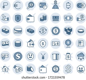 Blue tint and shade editable vector line icon set - dollar sign vector, euro, yen, bitcoin, ruble, coin, exchange, cash, big, money rain, safe, smile, atm, investment, pay, check, credit card, time