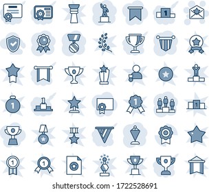 Blue tint and shade editable vector line icon set - star letter vector, pedestal, pennant, medal, sertificate, shield check, pennon, certificate, award cup, flag, golden branch, winner, win, gold