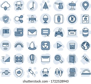 Blue tint and shade editable vector line icon set - male vector, luggage storage, no mobile sign, trash, christmas tree, firework rocket, mail, water drop, heart diagnostic, syringe, earth, gamepad