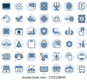 Blue tint and shade editable vector line icon set - airport bus vector, passport, lock, side wind, plane, christmas tree, angel, wine, mobile, notebook pc, fence, sun, sickle, greenhouse, oil barrel