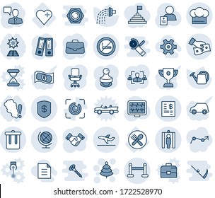 Blue Tint And Shade Editable Vector Line Icon Set - Trash Bin Vector, Vip Zone, Departure, Metal Detector Gate, No Smoking Sign, Globe, Christmas Tree, Handshake, Speaking Man, Case, Office Binder