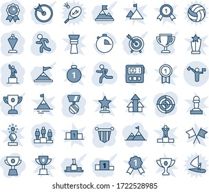 Blue tint and shade editable vector line icon set - dispatcher vector, pedestal, pennant, medal, run, stopwatch, target, motivation, award cup, attainment, winner, win, gold, pawn, arrows up
