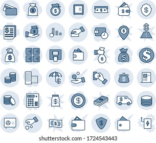 Blue tint and shade editable vector line icon set - checkroom vector, safe, money bag, receipt, coin, insurance, atm, cash, investment, card pay, encashment car, wallet, purse, credit, time, dollar