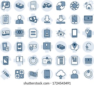 Blue tint and shade editable vector line icon set - mobile phone vector, identity card, document, syringe, important flag, cash, tracking, cell, camera, user, download, application, pound, dollar