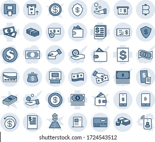 Blue tint and shade editable vector line icon set - credit card vector, cash, receipt, bitcoin, mobile payment, dollar, safe, atm, pay, money back, wallet, check, purse, restaurant, investment
