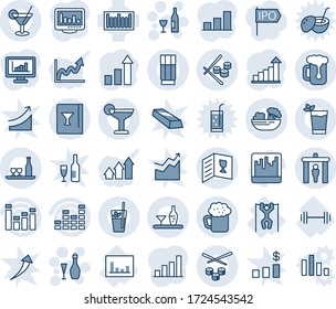 Blue tint and shade editable vector line icon set - security gate vector, wine, growth statistic, barbell, pull ups, statistics, barcode, equalizer, scanner, monitor, bar graph, alcohol, card, drink