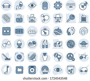 Blauer Farbton und Farbton bearbeitbare Vektorgrafikensymbole - Satellitenanteninspektor, automatische Tür, Mülleimer, Wartebereich, Bombe im Falle, rake, Wheelbarrow, Kamin, Tropfer, Ampulle, Tomographie, Auge