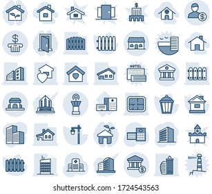Blue tint and shade editable vector line icon set - airport tower vector, office building, fence, house, garden light, hospital, bank, account, with garage, plan, sweet home, city, cafe, eco, door