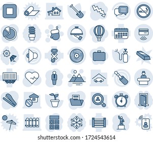 Blue tint and shade editable vector line icon set - alarm clock vector, no smoking, reception, christmas glove, mountains, manager, pedestal, calculator, crisis graph, shovel, seedling, heart pulse