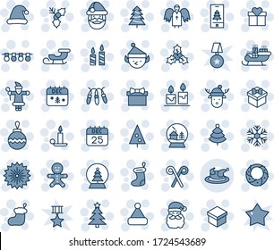 Blue tint and shade editable vector line icon set - christmas tree vector, firework, gift, santa claus, sock, ball, garland, snowflake, candle, 25 dec calendar, cake man, hat, sleigh, holly, wreath