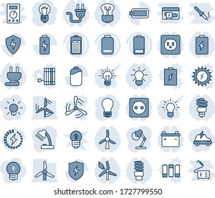 Tinta azul y sombra editable conjunto de iconos de línea vectorial - bombilla vectorial, batería, baja, protectora, carga, lámpara de escritorio, molino de viento, enchufe, enchufe de potencia, ahorro de energía, idea, coche eléctrico, negocios, panel solar