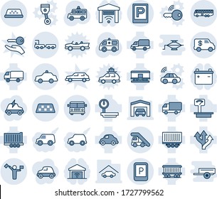 Blue tint and shade editable vector line icon set - dispatcher vector, taxi, airport bus, parking, ladder car, sign, safety, baggage truck, ambulance, route, railroad, trailer, delivery, encashment