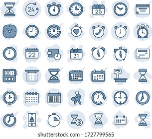 Blue tint and shade editable vector line icon set - alarm clock vector, flight table, 24 hours, phone, schedule, 25 dec calendar, 31, christmas mobile, stopwatch heart, heavy scales, account history