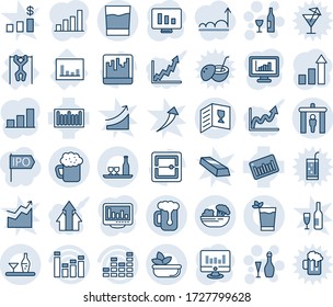 Blue tint and shade editable vector line icon set - security gate vector, wine, growth statistic, monitor, pull ups, statistics, barcode, equalizer, scanner, bar graph, alcohol, card, drink, phyto
