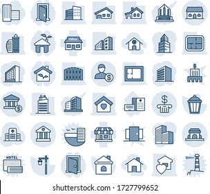 Blue tint and shade editable vector line icon set - office building vector, house, garden light, hospital, store, bank, account, with garage, fence, plan, sweet home, city, cafe, eco, door, doors