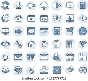Blue tint and shade editable vector line icon set - phone vector, right arrow, mail, calendar, pill, update, download, wireless, calculator, home, website, cursor browser, monitor, volume off, link