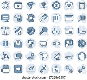 Conjunto de iconos de línea de vector editable de tonos azules y sombras - vector de papelera, bomba en caso, globo, antena de satélite, llegada, protector cardíaco, navegación, cámara de vídeo, red, compartir, cadena, correo, rebobinar