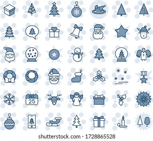 Blue tint and shade editable vector line icon set - christmas tree vector, firework, gift, santa claus, sock, ball, snowflake, candle, bell, 25 dec calendar, snowman, deer, sleigh, holly, wreath