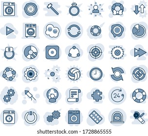 Blue tint and shade editable vector line icon set - ticket office vector, washer, 24 hours, firework rocket, christmas wreath, gear, circle chart, stamp, contract, pills blister, rec button, update