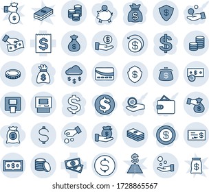 Blue tint and shade editable vector line icon set - dollar sign vector, money bag, cash, receipt, coin, rain, safe, atm, investment, pay, back, encashment, check, purse, credit card, wallet, rich