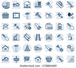 Blue tint and shade editable vector line icon set - airport building vector, road cone, baggage room, office, trowel, shovel, ladder, saw, house, with garage, tree, plan, city, home, message, work