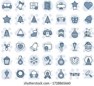 Blue tint and shade editable vector line icon set - vip waiting area vector, christmas tree, santa claus, sock, ball, garland, bell, house, holly, wreath, angel, snowball, pennant, butterfly, heart