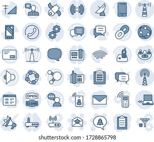 Blue tint and shade editable vector line icon set - antenna vector, satellite, phone, notebook connect, star letter, merry christmas message, mail, office, clipboard, speaker, network, cell, dialog