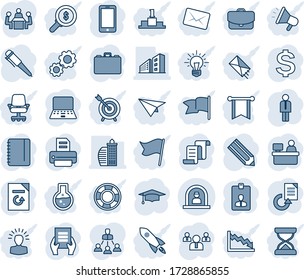 Blue tint and shade editable vector line icon set - reception vector, manager, mobile phone, contract, identity card, dollar sign, case, team, graduate, pen, notebook pc, notepad, document, place