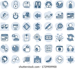 Blue tint and shade editable vector line icon set - escalator vector, smoking place, plane globe, left arrow, lock, firework, christmas wreath, dollar sign, office binder, broken bone, diet list