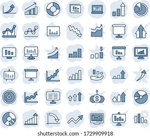 Blue tint and shade editable vector line icon set - growth statistic vector, presentation board, crisis graph, monitor, circle chart, statistics, report, account, bar, pie, point, arrow up, arrows
