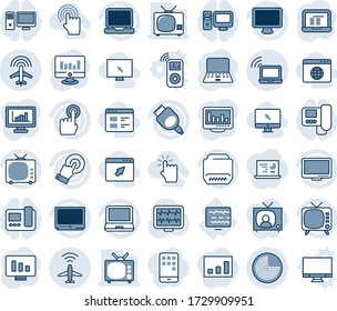 Blue tint and shade editable vector line icon set - plane radar vector, wireless notebook, pc, statistic monitor, pulse, diagnostic, tv, touch screen, laptop, hdmi, statistics, hand, cursor, website