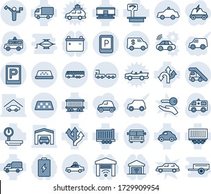 Blue Tint And Shade Editable Vector Line Icon Set - Dispatcher Vector, Taxi, Airport Bus, Parking, Alarm Car, Ladder, Sign, Safety, Baggage Truck, Ambulance, Route, Railroad, Trailer, Delivery, Jack