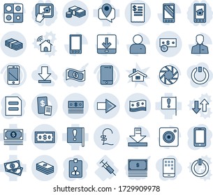 Zeichensatz für die bearbeitbare Vektorlinie mit blauer Farbe - Rechtspfeil, Vektor, Mobiltelefon, Identitätskarte, Dokument, Spritze, wichtige Flagge, Bargeld, Tracking, Zelle, Kamera, Benutzer, Download, Anwendung