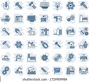 Blue tint and shade editable vector line icon set - passport control vector, factory, heart gear, truck trailer, sea port, crane, water power plant, conveyor, casting of steel, hammer, sledgehammer