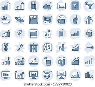 Blue tint and shade editable vector line icon set - security gate vector, wine, growth statistic, monitor, barbell, pull ups, statistics, equalizer, scanner, bar graph, alcohol, card, drink, phyto