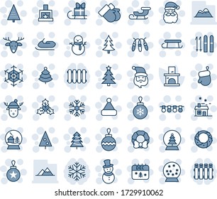 Blue tint and shade editable vector line icon set - christmas tree vector, santa claus, glove, ball, garland, snowflake, fireplace, gloves, snowman, calendar, hat, deer, house, sleigh, holly, wreath