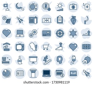 Blue tint and shade editable vector line icon set - airport tower vector, automatic door, tv, credit card, doors, building, notebook pc, presentation board, well, sickle, heart, drop counter, laptop