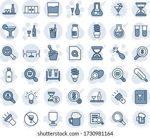 Blue tint and shade editable vector line icon set - cafe vector, automatic doors, wine, champagne, document search, blood test vial, thermometer, heart diagnostic, ampoule, no alcohol sign, milk