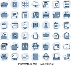 Blue tint and shade editable vector line icon set - passport vector, stamp, office binder, notepad, document, reload, printer, contract, folder, annual report, case, news, checklist, paper, tray