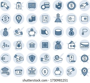 Blue tint and shade editable vector line icon set - safe vector, money bag, euro, ruble, coin, dollar exchange, bank, account, receipt, statement, pin, piggy, investment, card pay, cash, history