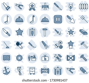 Blue tint and shade editable vector line icon set - passport control vector, security gate, metal detector, terrorism, christmas star, trowel, pruner, saw, scalpel, container, rack, pause button