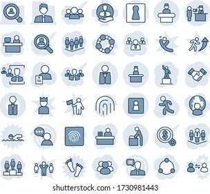 Blue tint and shade editable vector line icon set - female vector, baby room, reception, passport control, wc, recieptionist, handshake, pedestal, team, manager place, run, patient, client, speaker