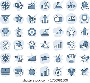 Blue tint and shade editable vector line icon set - vip vector, growth statistic, dollar sign, graduate, document, cash, finger up, investment, bar graph, target, career ladder, star, police, arrow