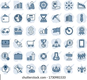 Blue tint and shade editable vector line icon set - mobile phone vector, speaking man, office building, growth statistic, hierarchy, dollar sign, case, team, medal, tie, document, drawing pin, stamp