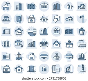 Blue tint and shade editable vector line icon set - office building vector, fence, house, garden light, store, bank, account, with garage, sweet home, cafe, eco, door, doors, sand fort, hotel, sea