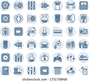 Blue tint and shade editable vector line icon set - airport tower vector, baggage conveyor, security gate, stamp, vip zone, passport control, metal detector, building, scales, gamepad