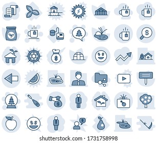 Blue tint and shade editable vector line icon set - bomb in case vector, left arrow, tea, snowball tree, merry christmas message, manager, contract, plant label, greenhouse, pond, fertilizer, pear
