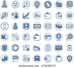 Blue tint and shade editable vector line icon set - credit card vector, dollar sign, crisis graph, receipt, euro, coin, exchange, safe, smile, bank, atm, finance calendar, money search, pin, chest