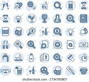 Blauer Farbton und Blautöne bearbeitbare Vektorgrafikensatz - Café Vektor, automatische Türen, Wein, Brille, Thermometer, Herzdiagnose, Ampulle, Diagnose, Bluttest, Milch, zerbrechlich, Suchfracht, Fackel